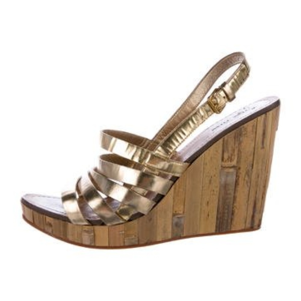 Miu Miu Metallic Slingback Wedge Sandles